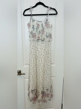 Abercrombie & Fitch Cream Floral Maxi Dress with Pink & Blue Accents